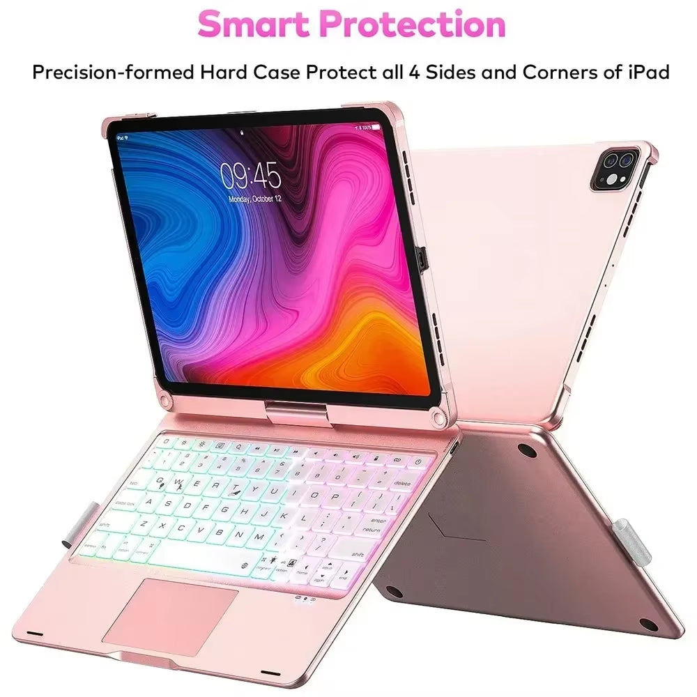 360 Degree Magic Keyboard Case for Ipad Air13 11 2024 M2 Pro12.9 11 Ipad 10.5 10.2 7/8/9 10Th Air4 5 10.9 Backlit Keyboard Funda