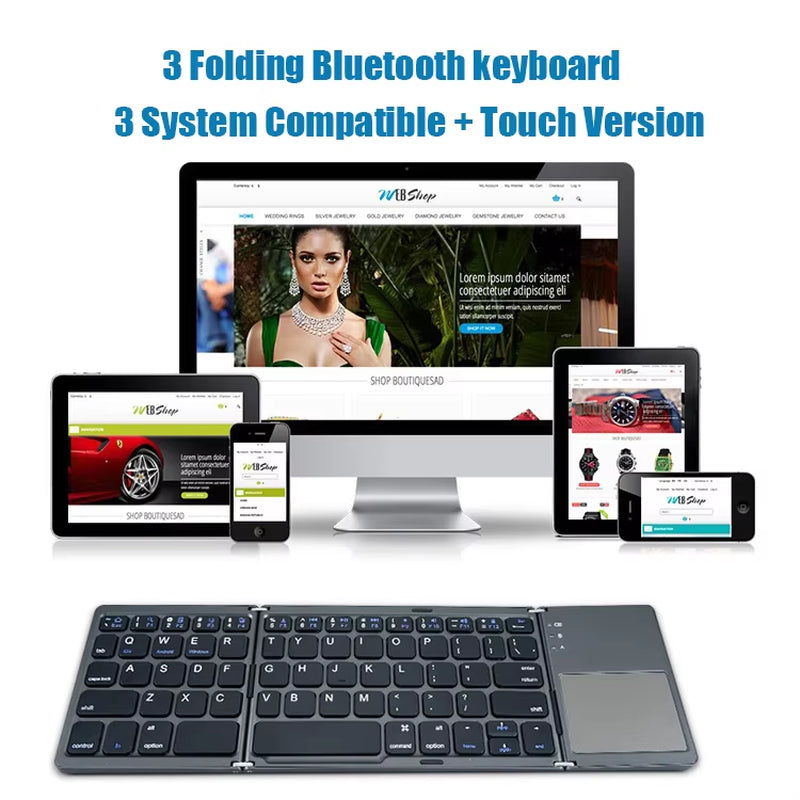 Folding Bluetooth Keyboard with Touchpad for IOS Android Windows Office Mini Wireless Keyboard Storage Three Systems Universal