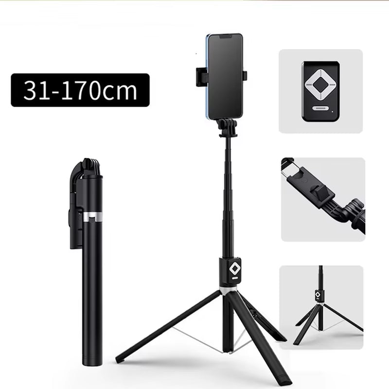 1.7M Extendable Live Tripod Selfie Stick Support LED Ring Dual Light Mirror Stand 4 in 1 Phone Mount for Iphone 15 14 11 Android