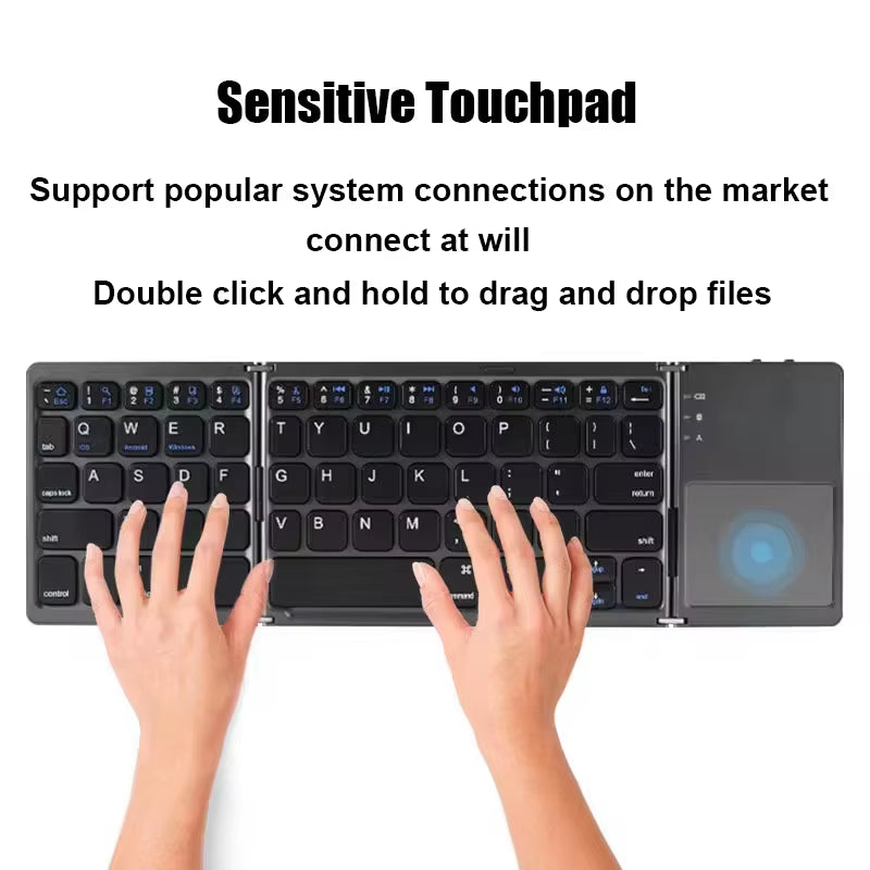 Folding Bluetooth Keyboard with Touchpad for IOS Android Windows Office Mini Wireless Keyboard Storage Three Systems Universal