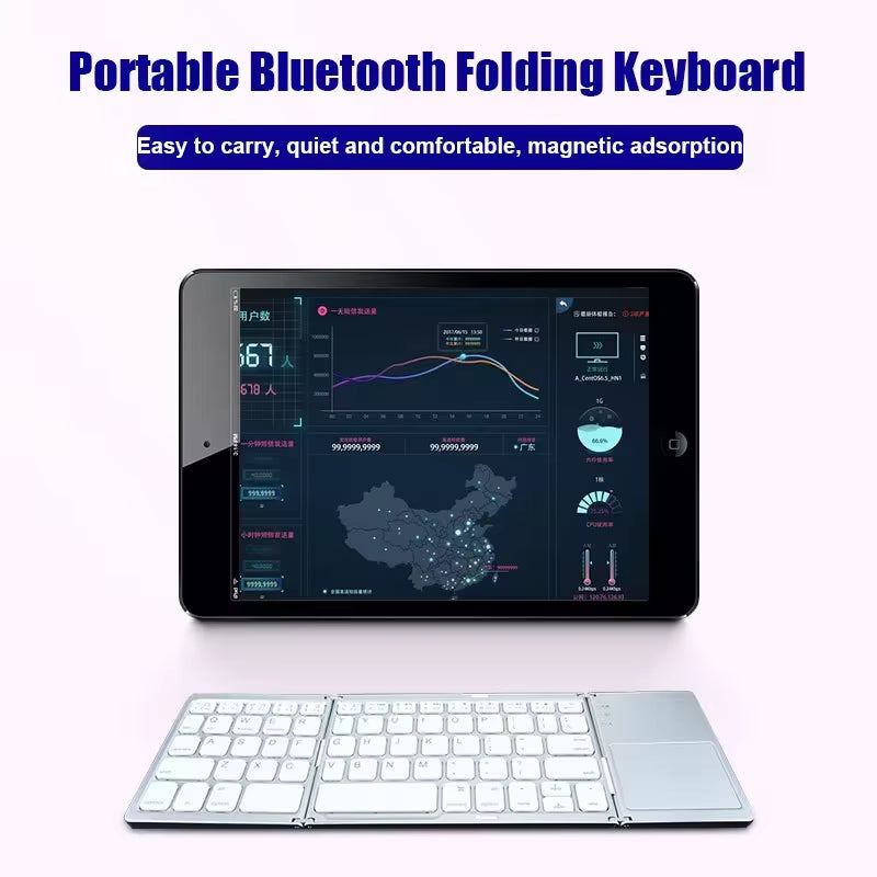 Folding Bluetooth Keyboard with Touchpad for IOS Android Windows Office Mini Wireless Keyboard Storage Three Systems Universal