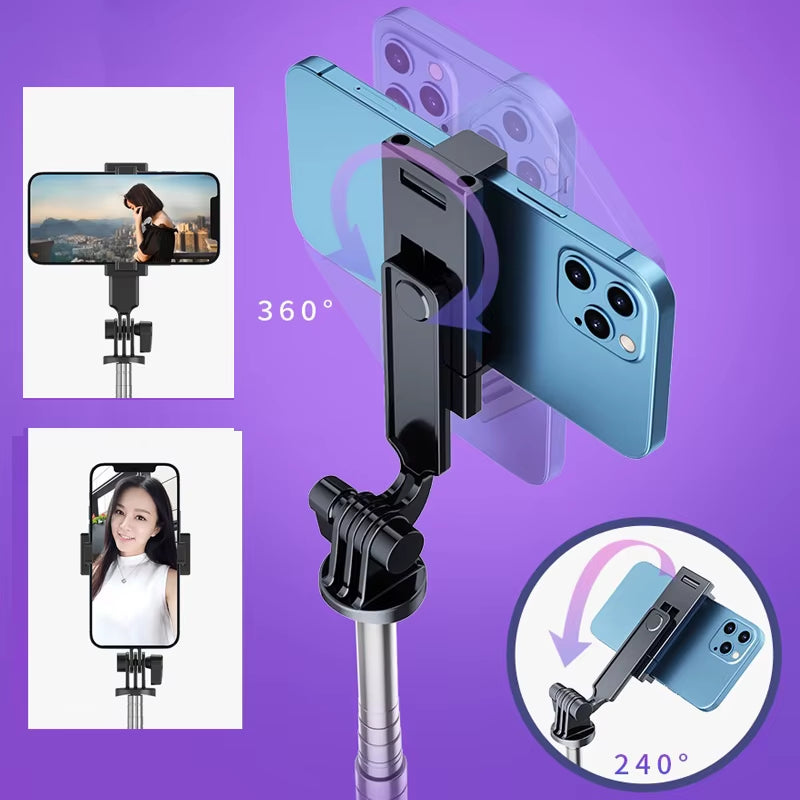 1.7M Extendable Live Tripod Selfie Stick Support LED Ring Dual Light Mirror Stand 4 in 1 Phone Mount for Iphone 15 14 11 Android